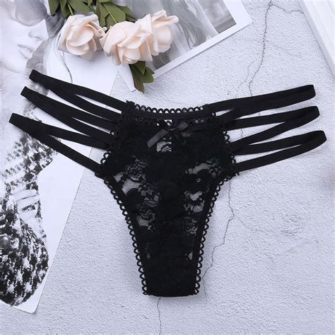 Womens Lace Lingerie Strappy Bikini G String Briefs Underwear Panties