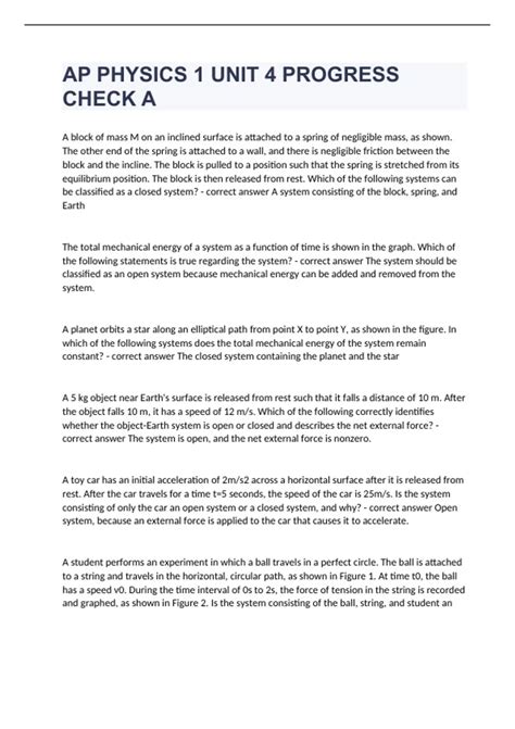 Package Deal For AP Physics 1 Unit 4 Progress Check A and B Answered