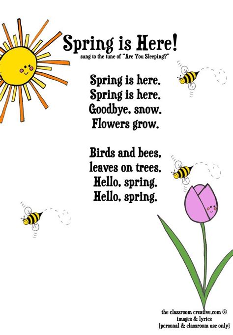 Freebie Spring Song Printable For Kids Spring Poems For Kids Spring