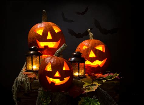 Hd Wallpaper Halloween Pumpkin Face Holiday Smile Candles Light Leaves