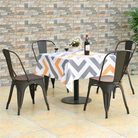 Costway Set Of 4 Style Metal Dining Side Chair Wood Seat Stackable
