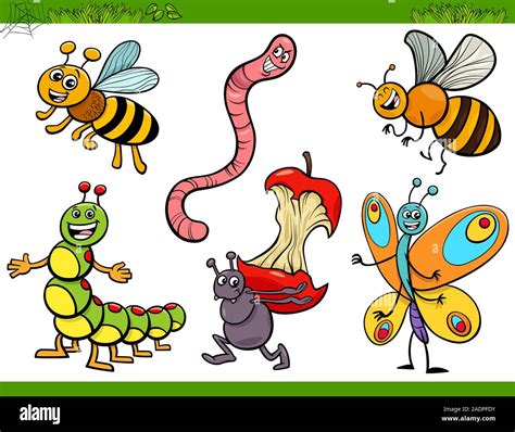 Cartoon Humorous Illustration Of Funny Insects Animal Characters Set