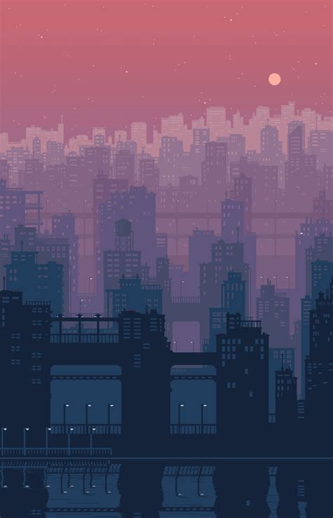 Pixel art city skyline illustrations & vectors. ArtStation - City - Pixel Art GIF, Liliana Pita
