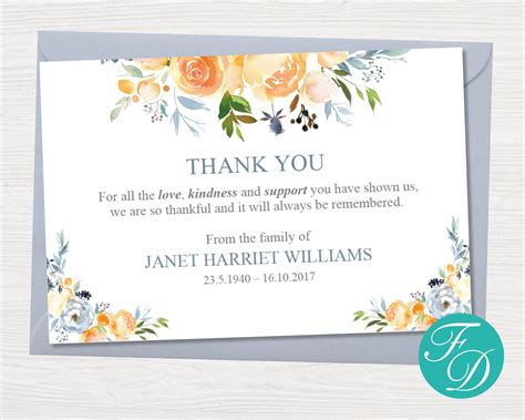 Yellow Rose Funeral Thank You Notes Funeral Template Etsy Funeral