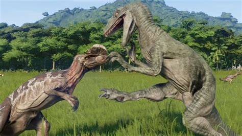 5 Velociraptor Vs 7 Dilophosaurus Jurassic World Evolution Youtube