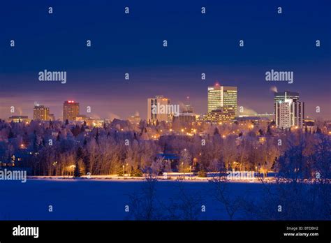 Skyline View Of Downtown Anchorage And Westchester Lagoon At Twilight