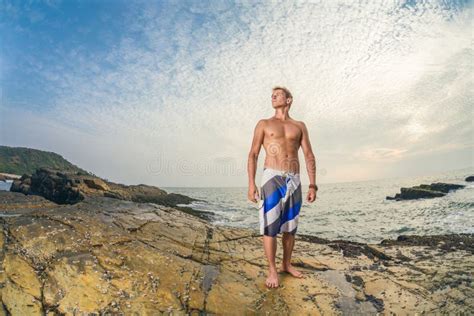 Handsome Man On Beach Stock Photo Image Of Shirtless