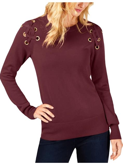 Michael Michael Kors Womens Lace Up Crewneck Pullover Sweater