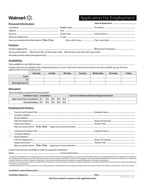 Free Printable Walmart Job Application Form