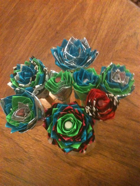 You can find duct tape, for example, in a wide variety of patterns that include dark and light colors, and prints that include balloons, flowers, geometric designs, letters or numbers, and even ice cream cones, soccer or footballs, stripes, animals, and polka dots. Duct tape flowers made with love, | Flower making, Duct ...