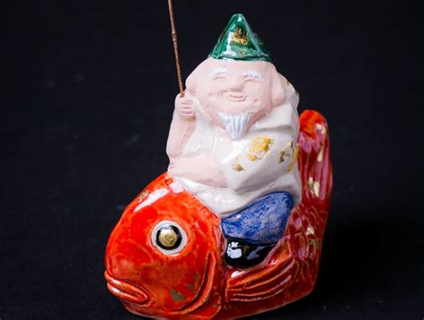 Kyoto Ceramic Ornament Ebisu The God Of Wealth Okimono Atelier Japan