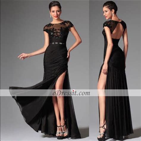 Edressit Black Sexy Cap Sleeves Evening Dress Prom Dress 02146800
