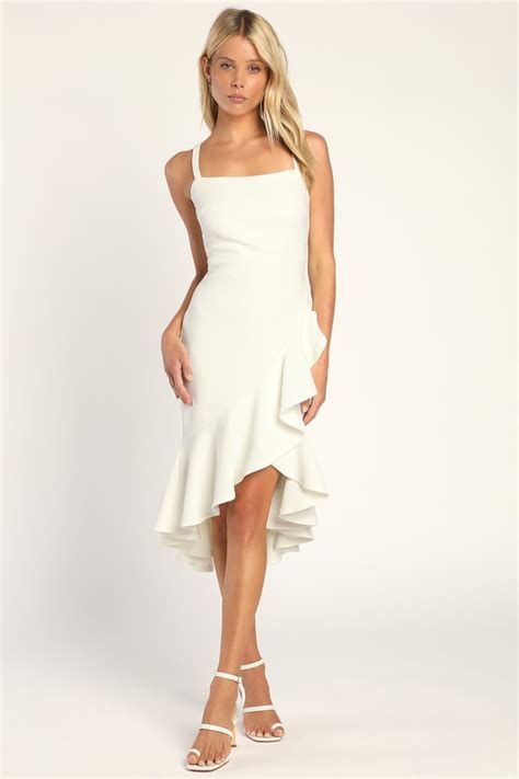 White High Low Dress Ruffled Midi Dress White Bodycon Dress Lulus