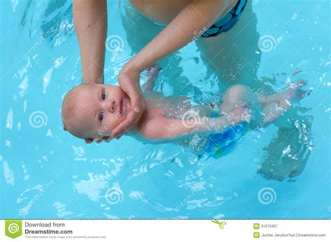 Little Baby Swimming In Water Stock Image Image Of Aqua