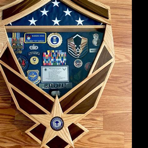 Handcrafted Us Air Force Shadow Box With Rank Chevron Etsy Diy Wood