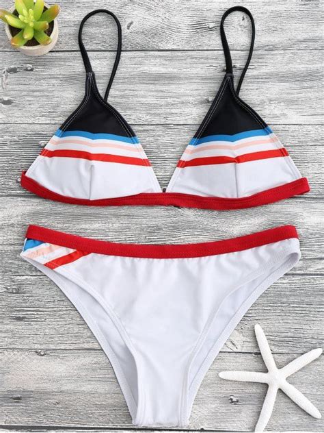 14 Off 2020 Striped Spaghetti Straps Padded Bikini Set In White Zaful