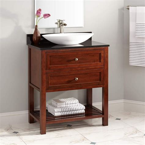 For smaller bathroom spaces, narrow depth bathroom vanities are available that measure less than 18 inches deep. 30"+Taren+Narrow+Depth+Bamboo+Vessel+Sink+Console+Vanity+ ...