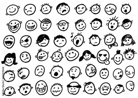 Doodled Funny Stick Figure Faces Stock Vector Adobe Stock