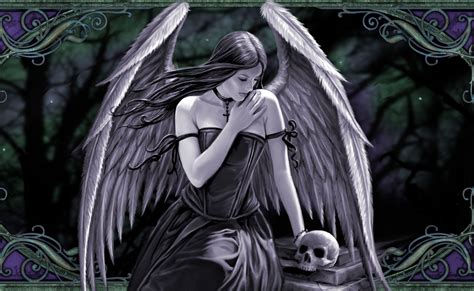 Dark Gothic Fantasy Woman Girl Wings Angel Skull Wallpaper Anne Stokes