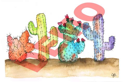 Rainbow Cacti Watercolor By Chromaticpaints On Etsy Etsy