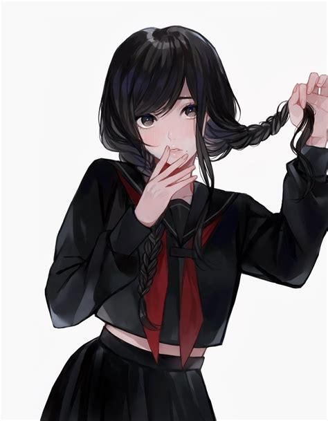 Download Wallpaper 840x1160 Cute Anime Girl Black Dress Ponytails
