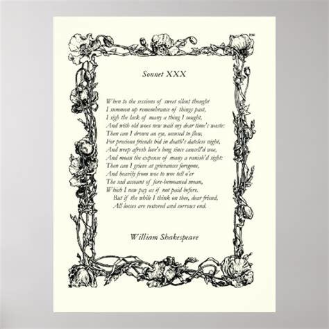 Sonnet 30 By William Shakespeare Zazzle