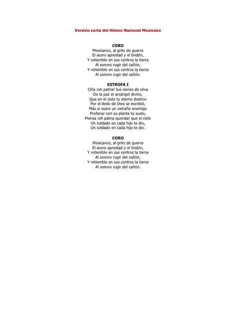 himno nacional mexicano versión escolar letra | Versión corta del himno