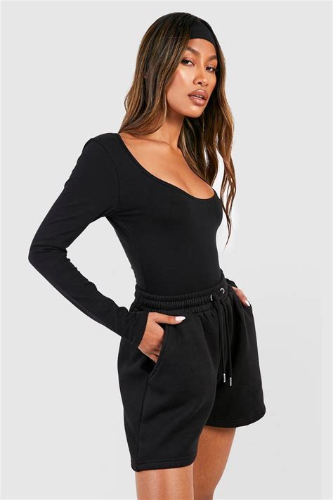 Womens Black Basic Long Sleeve Scoop Neck Bodysuit Boohoo Uk