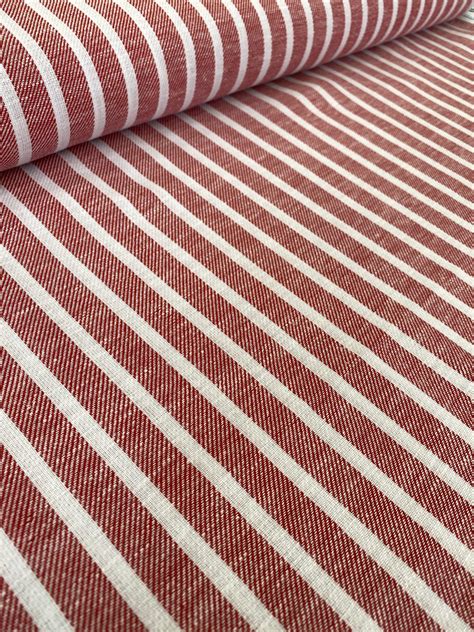 Striped linen cotton melange red - Simply Fabrics