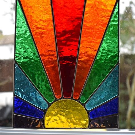 Rainbow Stained Glass Suncatcher Abstract Geometric Panel Etsy