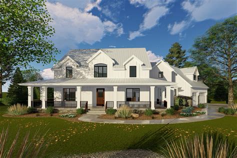 The middle garage measures 14ft x 40ft, and sits between the original garage and big garage. Modern Farmhouse with Angled 3-Car Garage - 62668DJ | Architectural Designs - House Plans