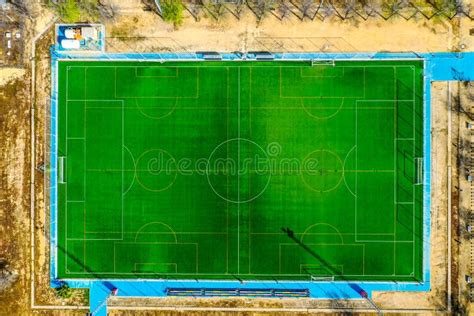 Soccer Football Field Aerial View From Above Drone Shot Stock Photo