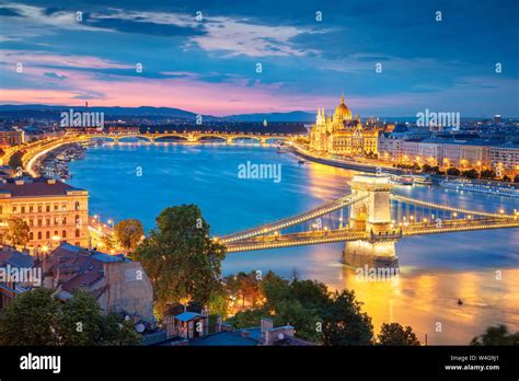 Budapest Hungary Aerial Cityscape Image Of Budapest With Chain Bridge