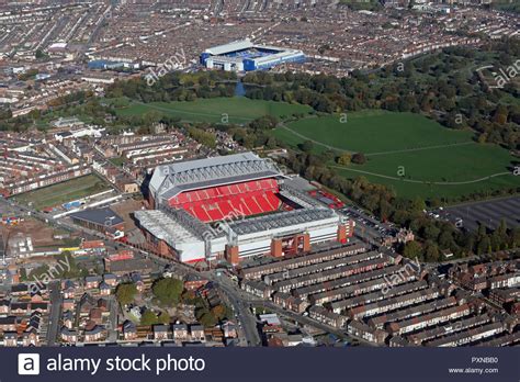 Everton brought to you by: aerial view of Liverpool FC Anfield Stadium with Everton ...