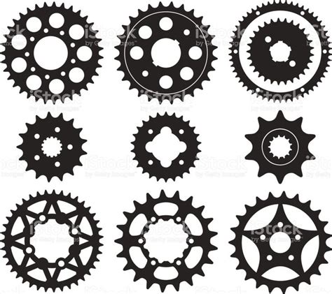 Vector Set Of Bike Chainrings And Rear Sprocket Silhouettes Vector