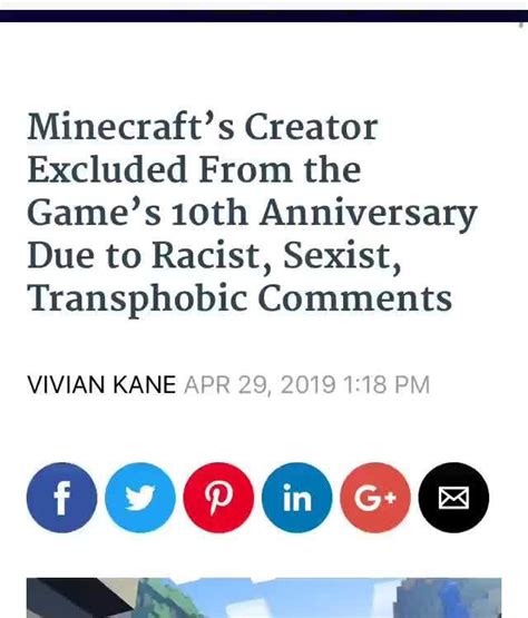 Minecrafts Creator Excluded From The Games 10th Anniversary Due To