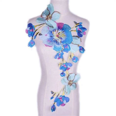 Blue Flower Embroidery Applique Pacthes Lace Fabric Neckline Etsy