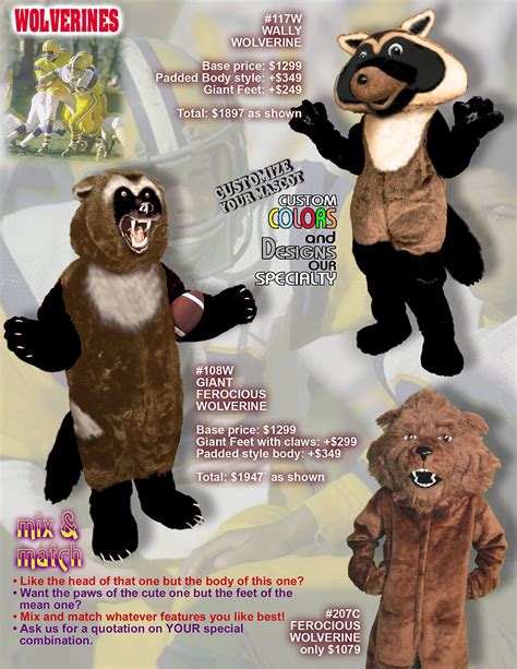 Great Wolverine Mascot Costumes Pre Designed Or Customized For You