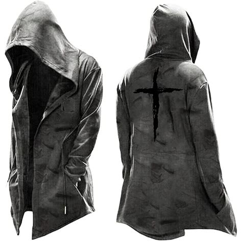 Assassin Creed Men Hooded Pullover Jacket Cosplay Coat Drawstring