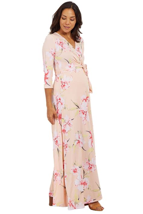 Pinkblush Maternity Light Pink Floral Sash Tie Maxi Dress Large Pink Blush Maternity Maxi