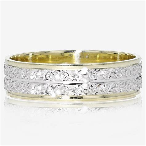 9ct Gold Two Colour Patterned Ladies Wedding Ring Warren James
