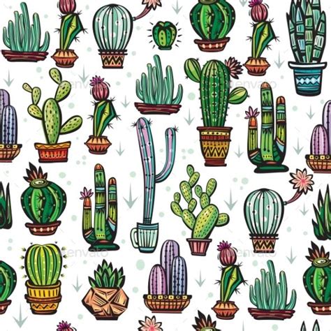 Seamless Pattern With Cactuses Plant Sketches Cactus Art Cactus Drawing