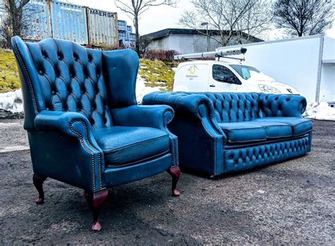 Antique Blue Leather Chesterfield Sofascouchsuite Delivery Available