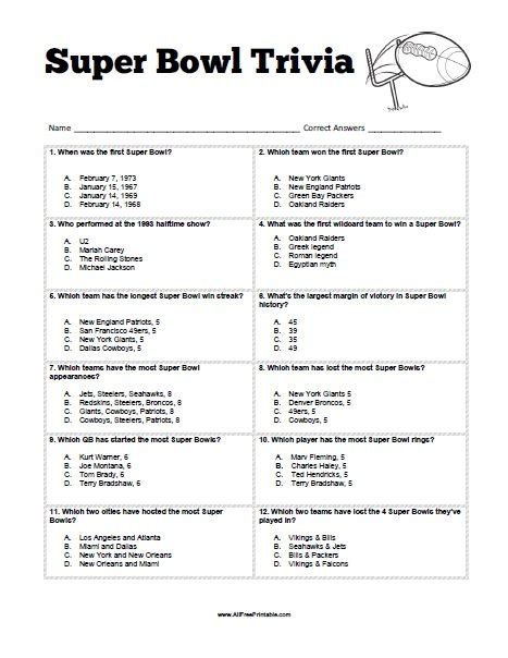 Print Super Bowl Trivia Free Printable