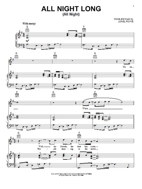 Lionel Richie All Night Long All Night Sheet Music Download Printable Pop Pdf Score How