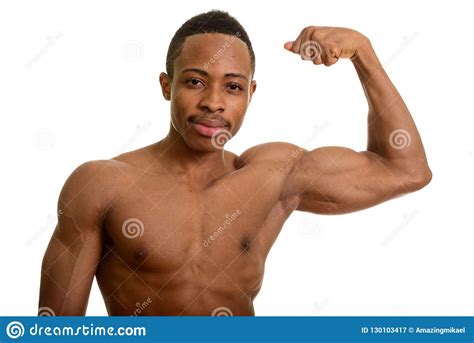 Portrait Of Young African Man Flexing Bicep Muscle Stock Image Image