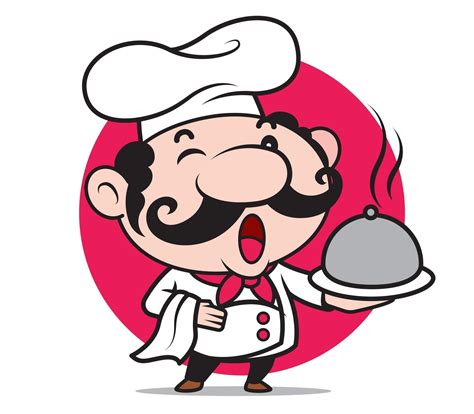 Cartoon Happy Cute Chef Character Holding Silver Platter And White