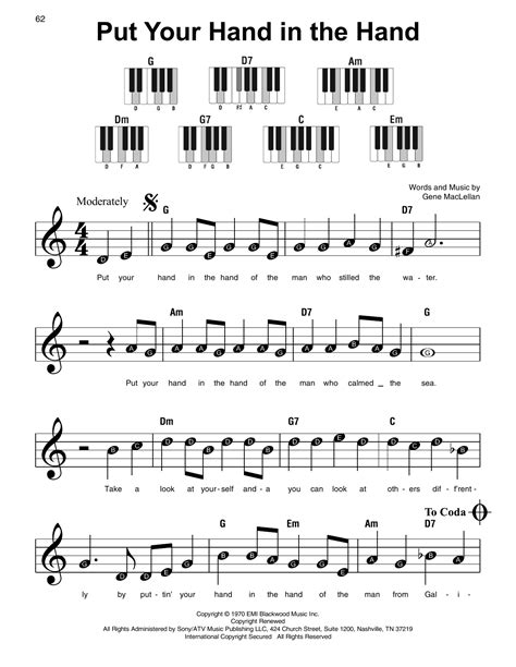 Put Your Hand In The Hand Sheet Music Ocean Super Easy Piano