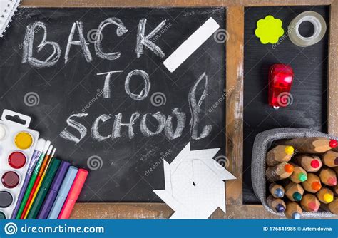 Chalkboard Blackboard And Back To School Text Colorful School Office
