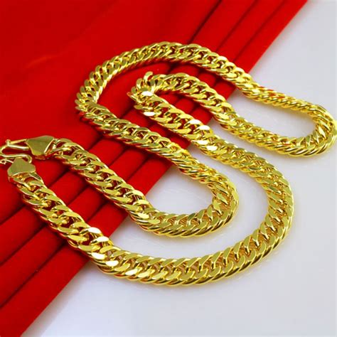 Thick Heavy Double Curb Chain Solid Yellow Gold Filled Mens Necklace